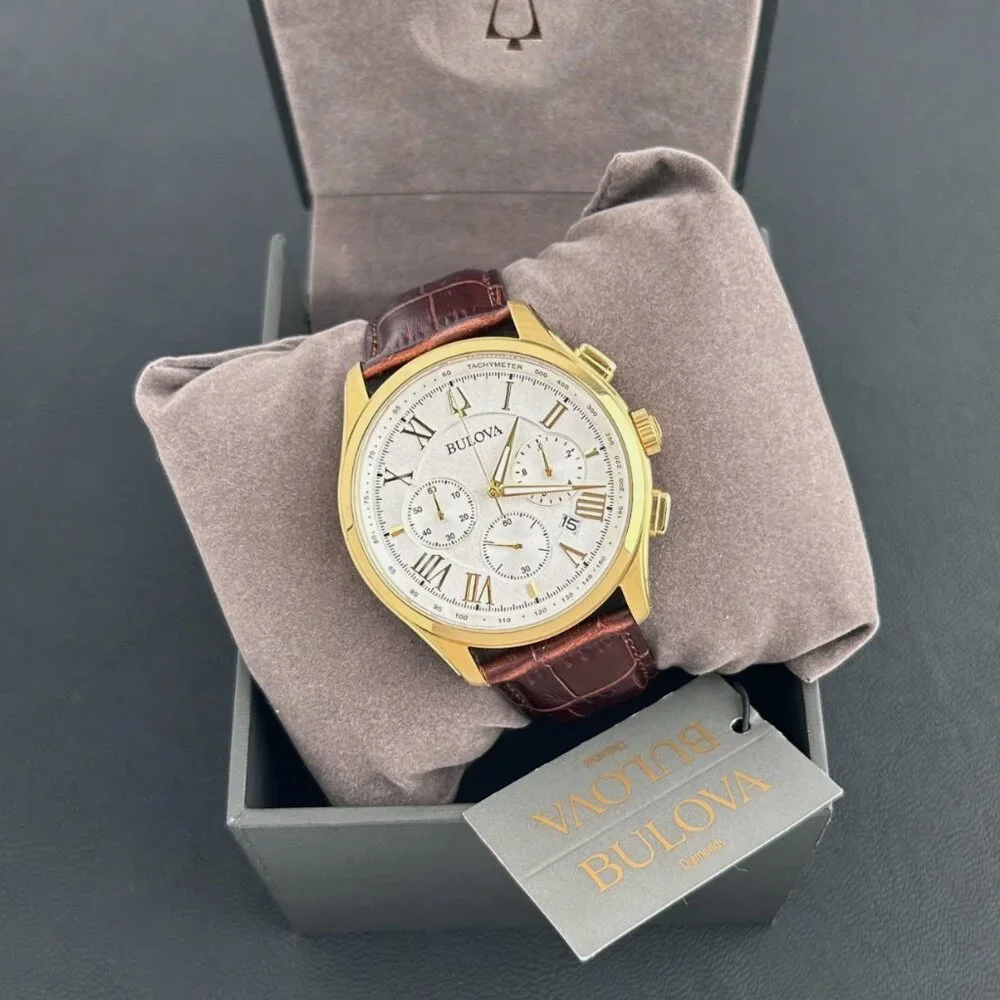 Bulova Classic White Dial 46mm Leather-Men's Chronograph Watch